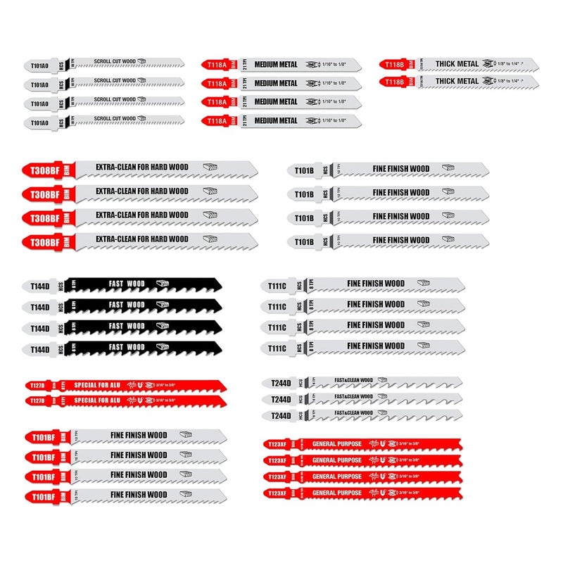 FOXBC Jigsaw Blades Set Multi-Purpose for Cutting Wood & Metal, T-Shank Jig Saw Blades - 40 Pack - Image 1